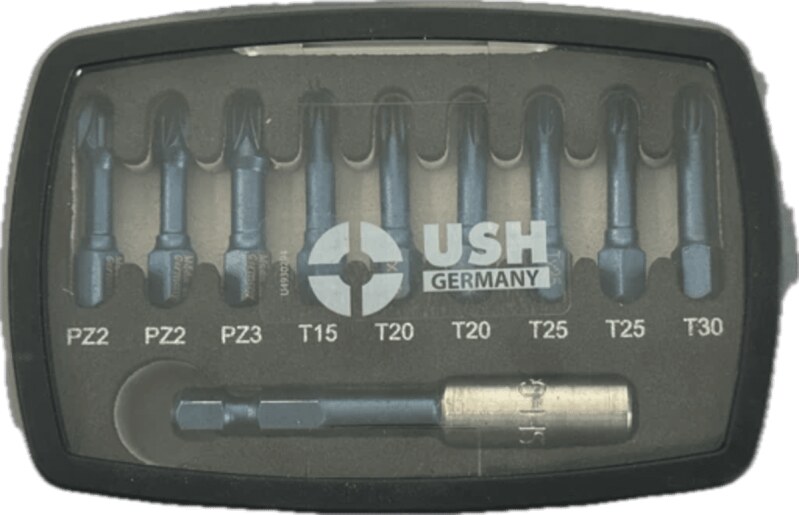 Набір насадок викруткових Blueshock USH: 1/4"х 30 мм, PZ2-3; T15-20-25-30, магнітний тримач, 10 ел. (U0004201)