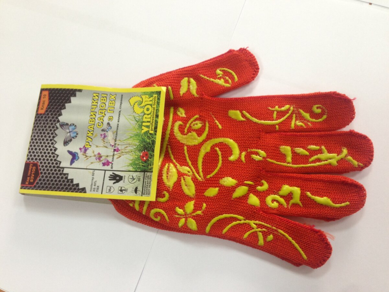 Рукавиці садова червона з ПВХ (10 клас,бавовна 40%,поліестр 60%)розм. 8