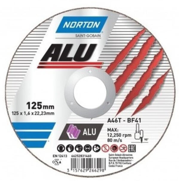 Диск отрезной по алюминию NORTON-Alu A46N; Ø=230/22,2 мм, t=1,9 мм (66252839271)