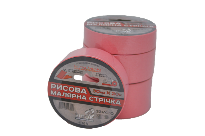 Малярна стрічка рисова VIROK 30мм х 20 м. (Гідростійка/ ідеальний край для фарбування). рожева