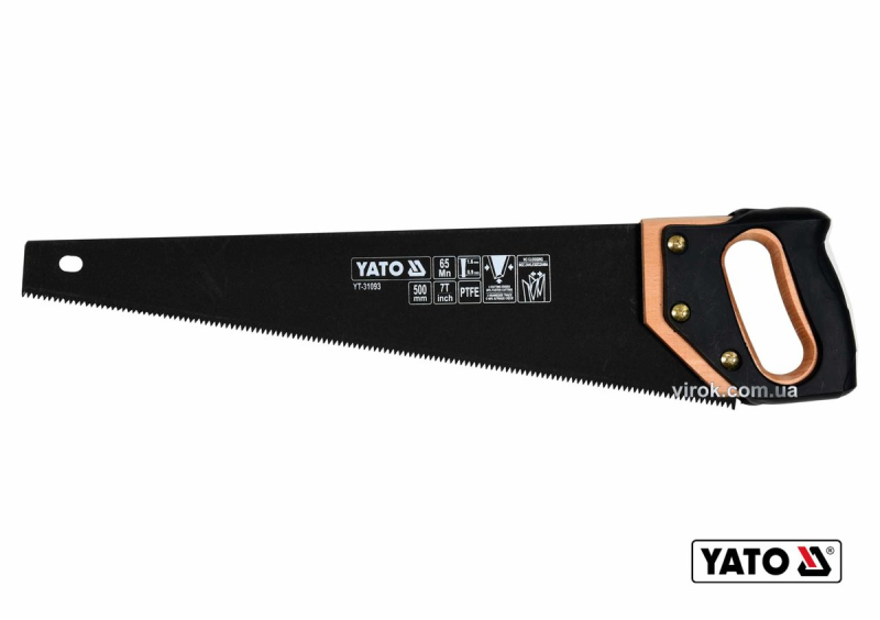 Ножівка по дереву YATO : L= 500 мм, 7 зубів/1", полотно t= 1 мм, покрите PTFE [6/24]