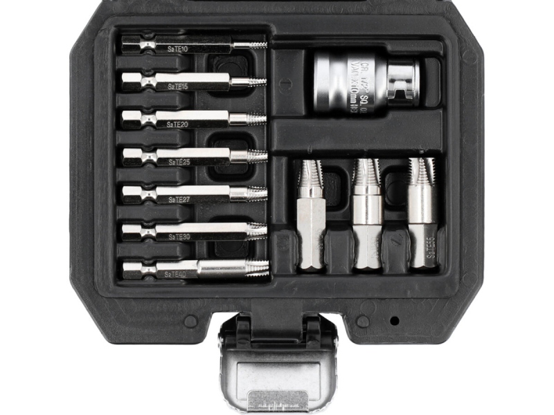 Набір естракорів гвинтів YATO торцеві з TORX спіральні квадрат 1/4" і 3/8", 11 шт [20]