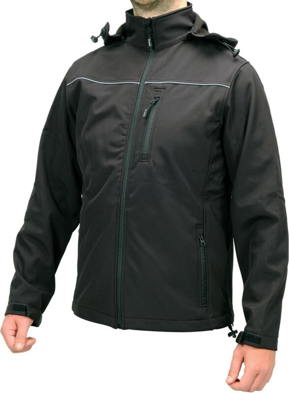 Куртка рабочая SOFTSHELL с прикреплённым капюшоном YATO разм S, черный, 3 кармана, 96% полиэст и 4% спандекс (YT-79550)