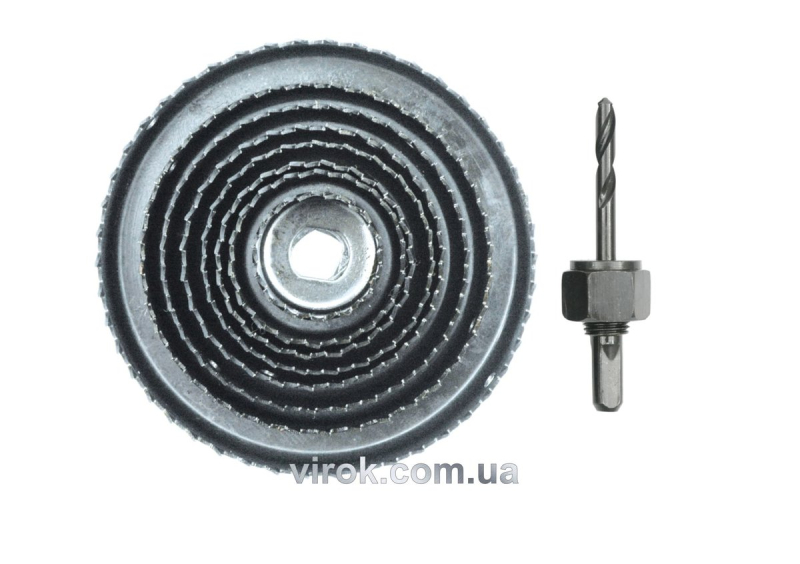 Пили кільцеві по дереву VOREL + свердло Ø=38-127 мм, h=21 мм. направл. Ø-6 мм, кпл. 9 шт.