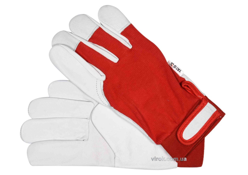 Рукавиці робочі біло-червоні YATO : бавовна + шкіра, розмір 10 [10/120]