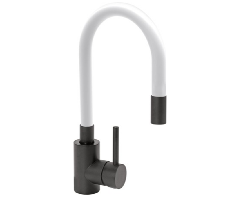 Змішувач води FALA "BLACK FLEXIBLE" для раковини з гнучкою білою лійкою [10]