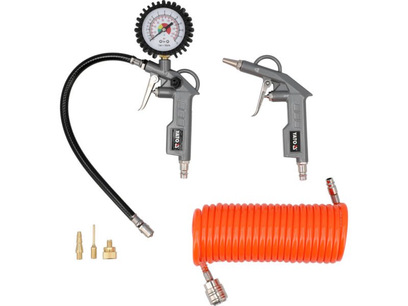 Набір пневматичних аксесуарів YATO: пістолет для накачування, для продування, шланг та 3 насадки