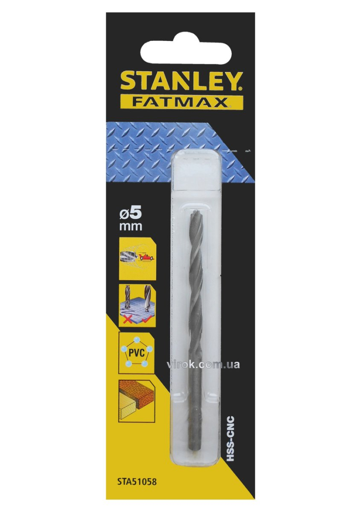 Свердло універсальне швидкісне STANLEY : Ø= 5 мм. HSS-CNC. l= 86/52 мм (метал/дерево/пластик)