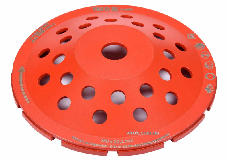 Диск шліфувальний алмазний YATO : 180 х 22.2 мм, 6600 об/хв, M14 [10]