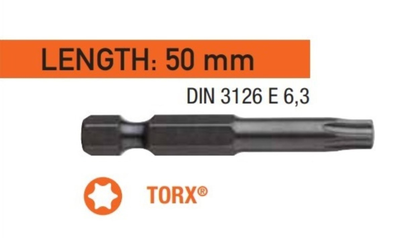 Насадка викруткова USH Industry "тонке жало" TORX T40 x 50 мм. подовжена Уп. 10 шт.