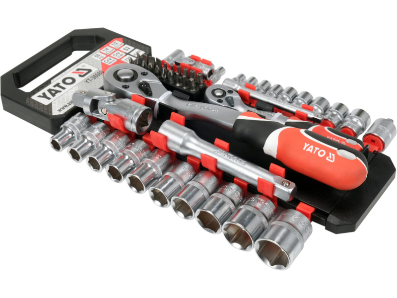 Набір головок торцевих і викрутк. вставок YATO з квадратами 1/4" і 1/2", з 2 тріщатками і обла 51 шт
