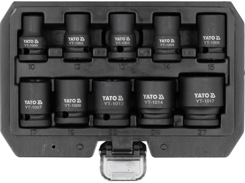 Набір головок торцевих ударних YATO 6-гранних з квадратом 1/2", M10- M27 мм. 10 шт. [10]