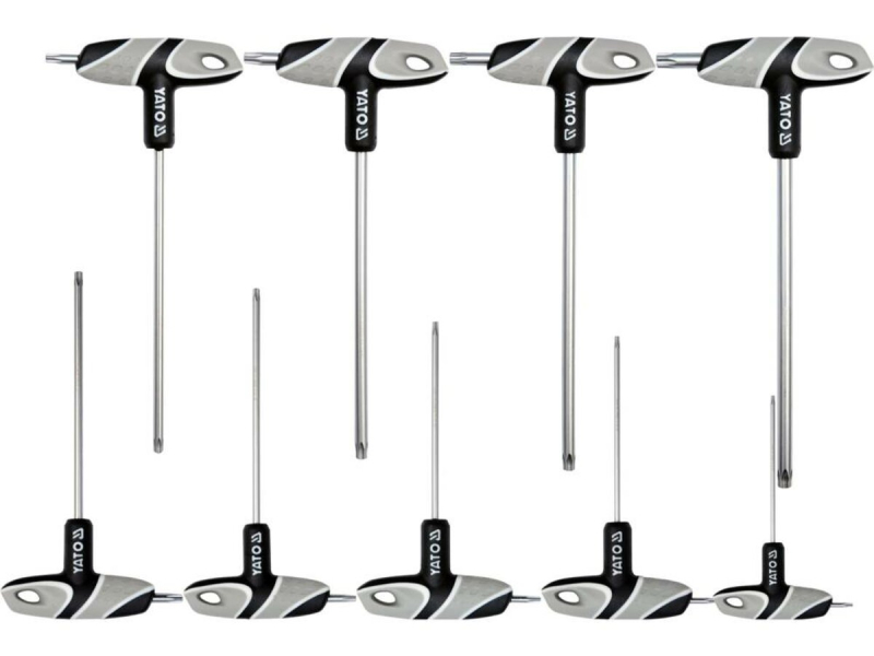 Ключі 6-променеві "TORX TR" з отвором YATO : "T"- образні, Т10-Т50, двосторонні, компл. 9 шт.[12/24]