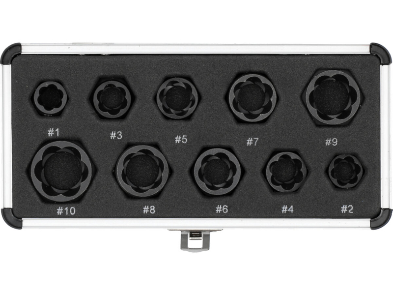 Торцеві головки до пошкоджених болтів і гайок YATO з квадратним приводом, М 9-19мм, компл. 10ел