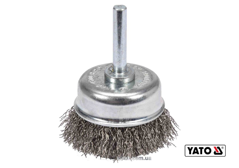 Щітка зачисна з нержавіючої сталі "чашка", до дрилі YATO: Ø=50мм, зі шпинделем Ø=6мм, 4500 об/хв[12]