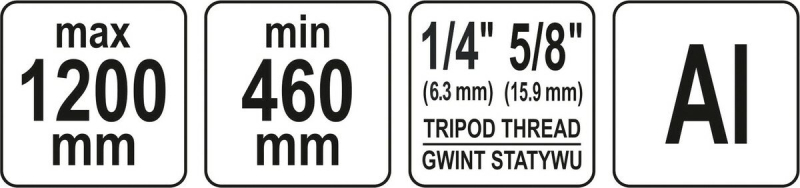 Штатив тринога YATO телескоп (3 секціі) . кріплення 5/8", з штангою 30 cм. H= 46-120 cм. алюмінієвий