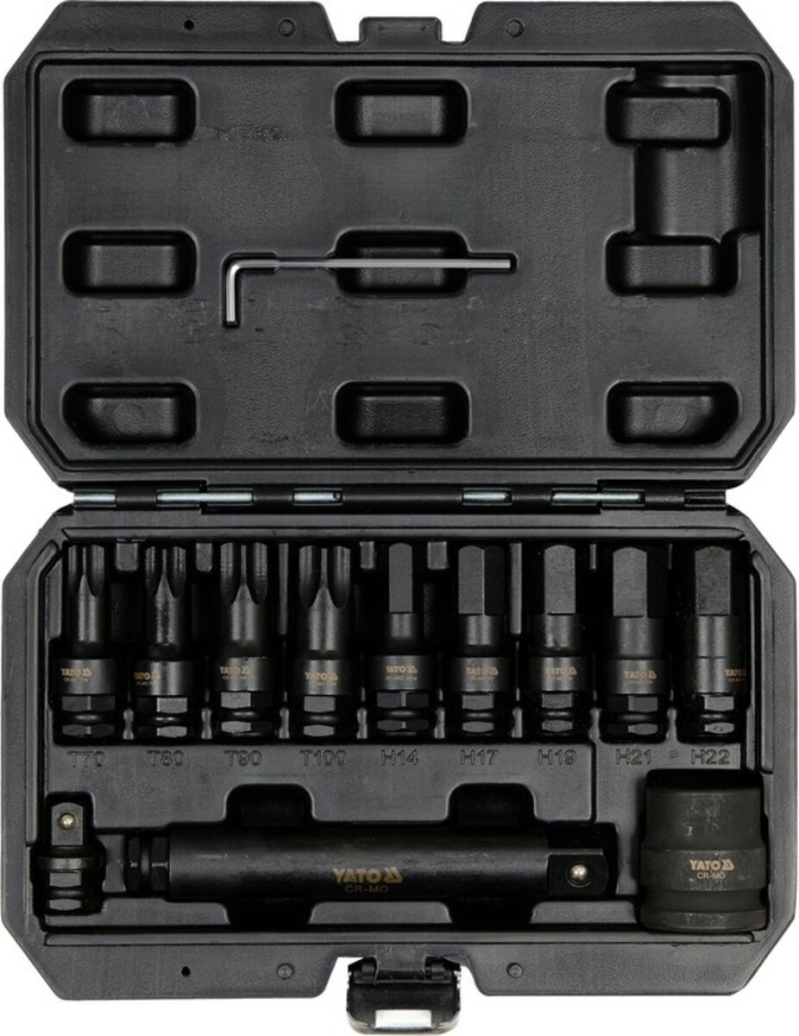 Набір насадок викруткових ударних YATO : TORX/HEX до квадратів 1/2", 3/4", 12 елем.. [5]
