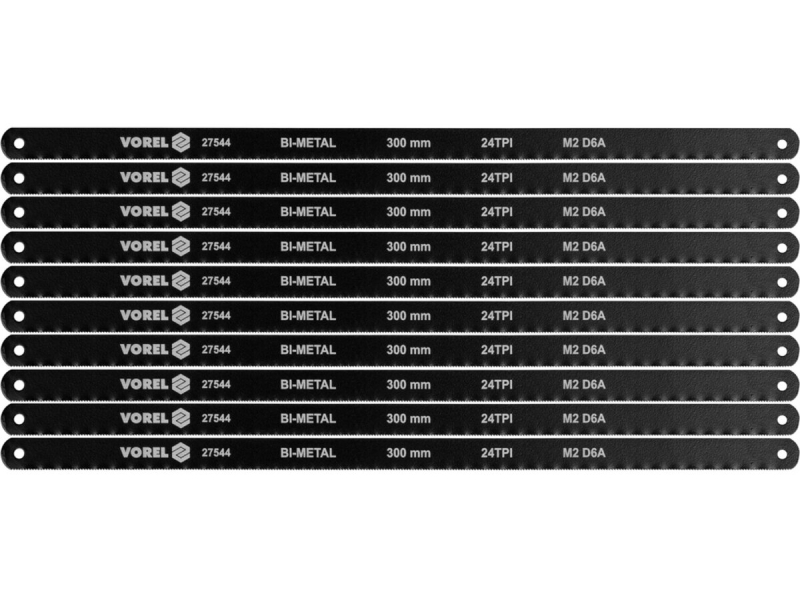 Полотно різальне до ножівки по металу BI-мет VOREL М2 D6A, 300х12,6х0,65 мм, 24 зуби/1", паков. 10шт