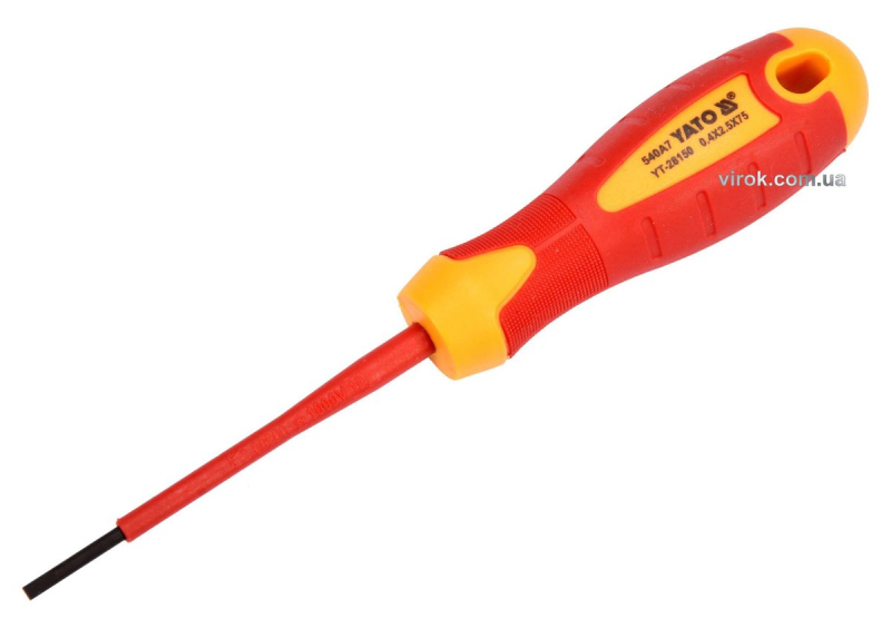 Викрутка плоска діелектрична ізольована YATO : шліц SL2.5 x 75 мм. VDE до 1000V