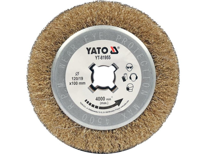 Щітка-вал до шліфувально-брашувальної машинки YATO зі стал дротян ворсом, Ø= 120/19 мм, шир.- 100 мм