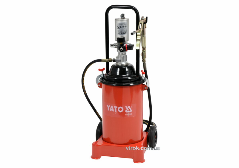 Мастильний апарат пневматичний YATO: бак-12 л, тиск-0.8 MPa, вихід. тиск- 300-400 Bar, шланг-4 м [1]