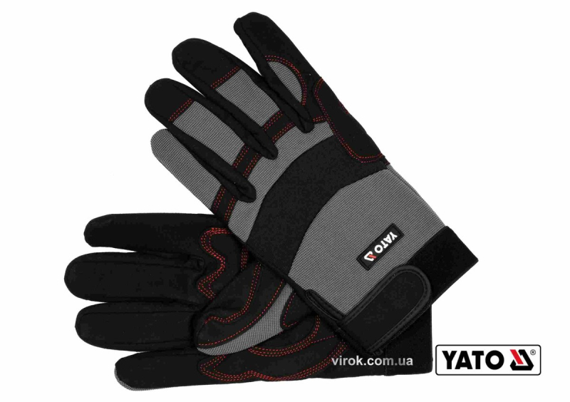 Рукавиці робочі з застібкою-липучкою YATO : штучна шкіра + синтетична тканина, розмір 10 [12/72]