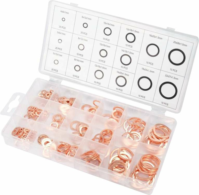 Шайби мідні YATO, Ø= 4/8 - 5/9 - 6/10-6 -12 мм, та з 8 по 22 наб. 220 шт