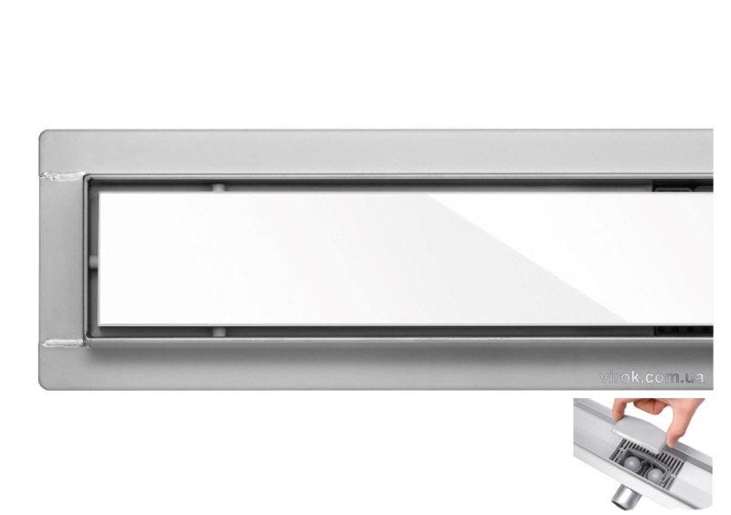 Трап підлоговий для душу з нержавіючої сталі "WHITE GLASS" FALA; 60х 7х 7 см [6]