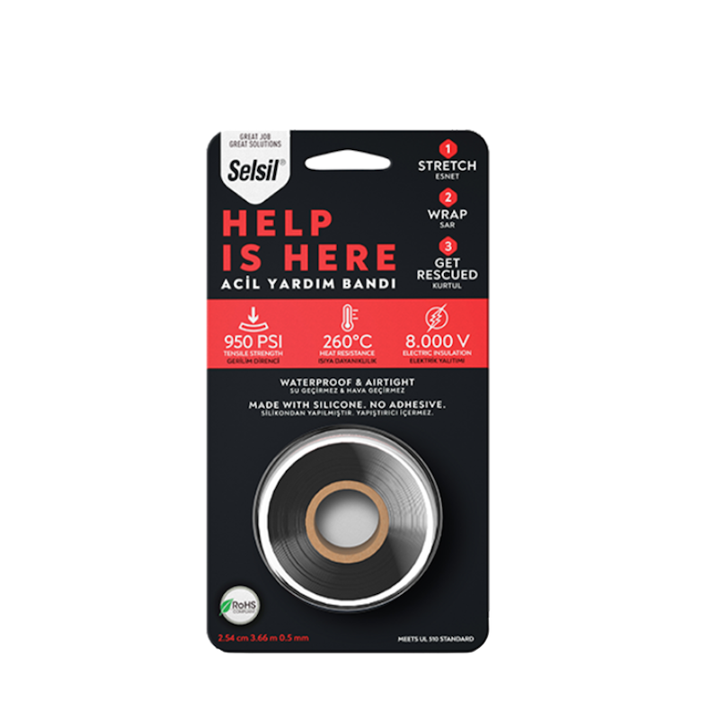 Стрічка ремонтна термоусадочна SELSIL 3,6 м х 2,54 см. для труб, шлангів, ізоляції (силіконова)