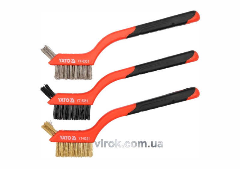 Щітки 3-рядні YATO сталь/латунь/нейлон. на пластик. основі , l= 180 мм, кпл. 3 шт. [24/144]