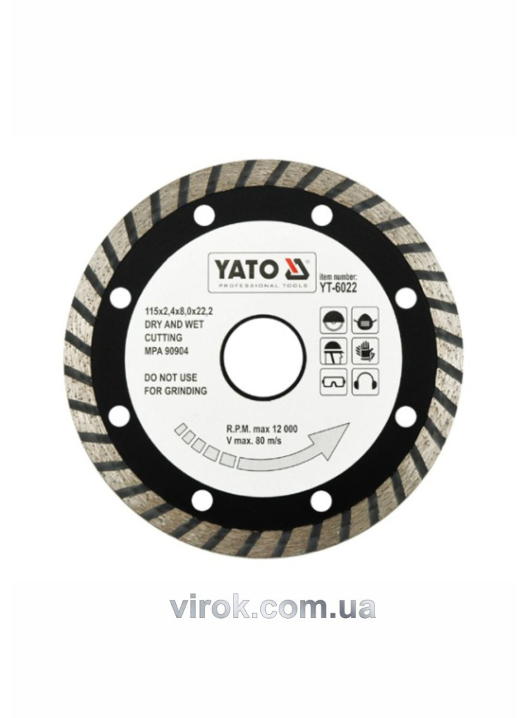Диск алмазний турбо YATO : "TURBO" Ø= 115x8,0x22,2 мм. H= 2,4 мм [20/200]