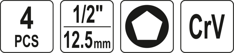 Головки 5-гранні для гальмівних супортів авто YATO: квадр-1/2", 12.5, 14, 19 мм біта-1мм, 4 шт