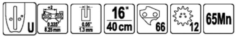 Шина для пили YATO l= 16"/ 40 см (66 ланок)Зубів-12 --для ланцюгів YT-849451