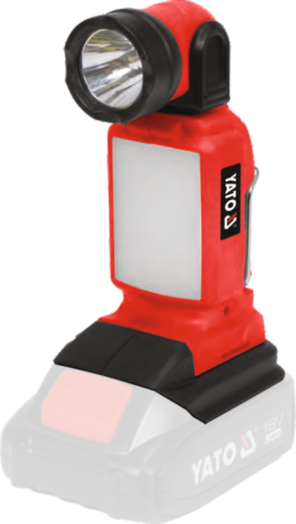 Ліхтар акумуляторний COB і SMD-діод. YATO 18В 2.5/1.2 Вт,250/100 Lm,оберт- 90°/180°(БЕЗ АКУМУЛЯТОРА)
