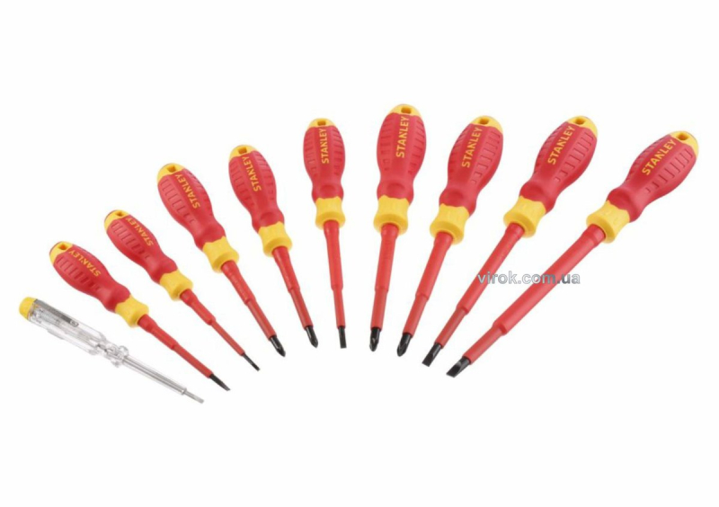 Набір викруток діелектричних STANLEY : індикатор, SL, PH, PZ, VDE до 1000 В, 10 шт