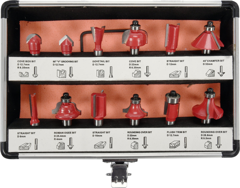 Фрези по дереву YATO : зі шпинделем Ø= 8 мм, 12 шт