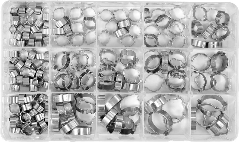 Хомути плавні з 2-ма вушками до шлангів YATO різних розмірів Ø= 5- 27 мм, 175 шт. [10]