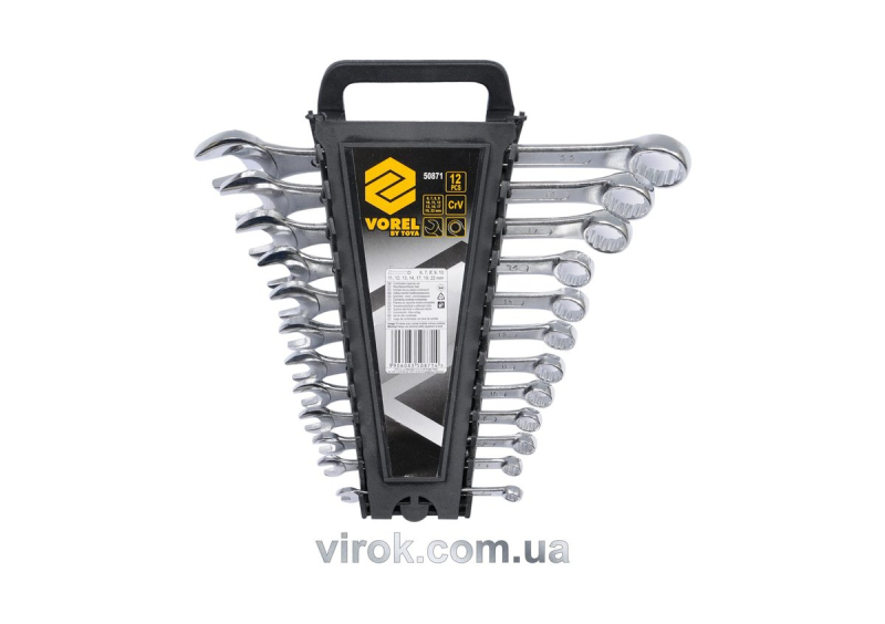 Ключі ріжково - накидні VOREL, М 6-22 мм, Набір 12 шт. [2/20]