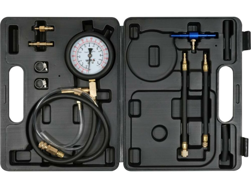 Манометр тиску впорскування бензину YATO: 0-0.7 МПа, з аксесуарами, 10 елем + кейс [10/140]