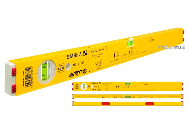 Рівень сантехніка STABILA Type 80 M Installation : L= 60 см, 2 капсули, магнітний, сантех-розмітка