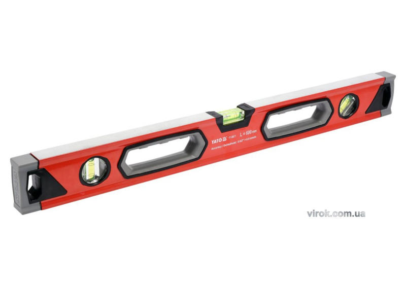 Рівень алюмінієвий YATO : L= 60 см. 3 капсули, 2 ручки [10/40/480]