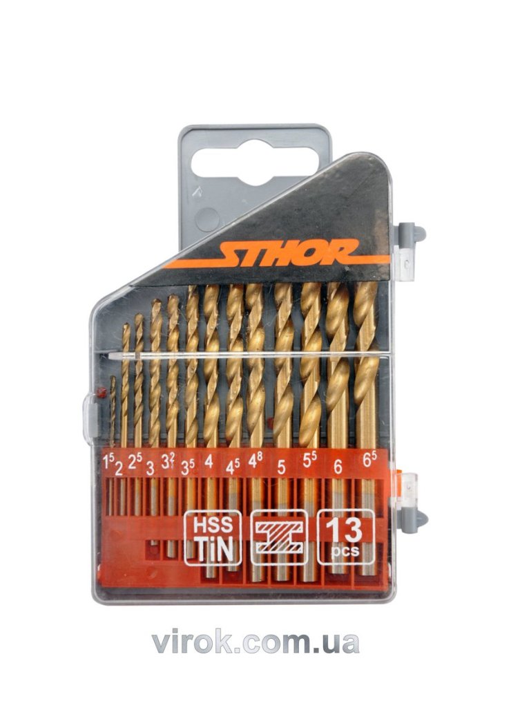 Набір свердл по металу титанових STHOR : HSS-TiN. Ø= 1,5 - 6,5 мм. 13 Шт.