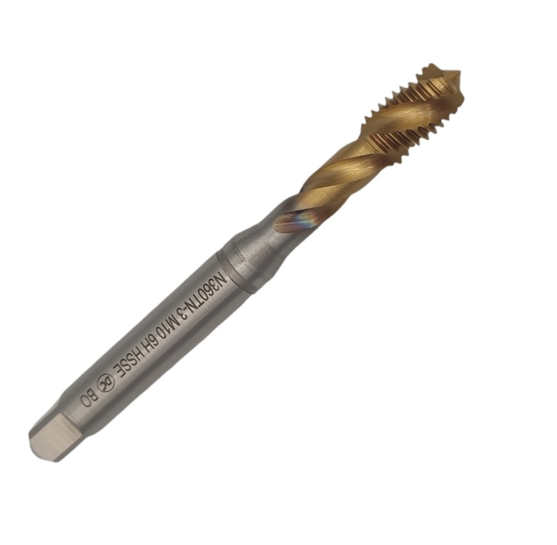 Метчик машинно-ручной М10х1.5 Р6М5К5 (HSS-E) 6H DIN371 TiN с винтовой 
канавкой утолщенный хв. для глухих отверстий N360TN-3 101696 DC Swiss