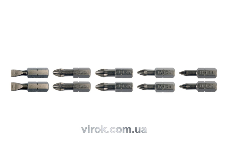 Набір насадок викруткових YATO : SL5, SL6, PH1/1, PH2/2, PZ1/1, PZ2/2, L= 25 мм. 10 шт. [25/200]