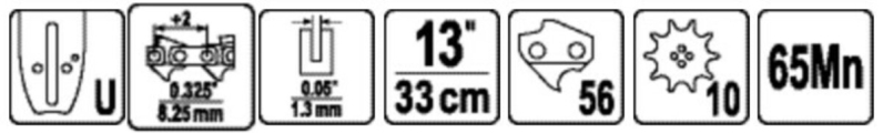 Шина для пили YATO l= 13"/ 33 см (56 ланок) 0,325" (8,25 мм).Т-0,05" (1,3 мм)---YT-849449