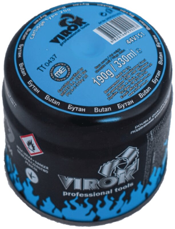 Балон газовий 1-разовий VIROK пробивний. 190g/330ml. type 200 BUTAN (E417) (44V151)