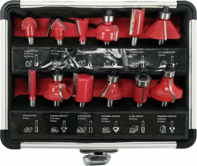 Фрези по дереву YATO зі шпинделем Ø= 6 мм, Ø= 6-32 мм, 12 шт