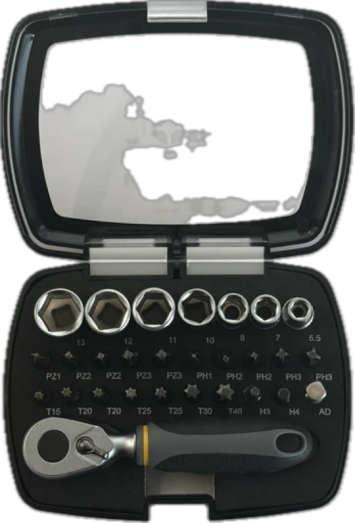 Набір насадок і головок USH: з тримачем і тріщаткою, PH-PZ-T-HEX-, головки М5-13, 28 ел