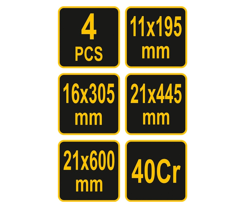 Ломи з ручкою VOREL 4 шт. l= 195/ 305/ 445/ 600 мм, пруг- 11/ 16/ 21 мм