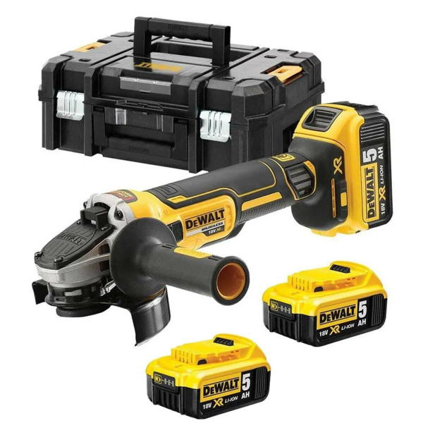 Шлифмашина угловая аккумул. бесщит. DeWalt 18 В XR Li-lon, P=800 Вт, Ø=125 мм, 3 АКБ 5 Агод + ЗУ, кейс